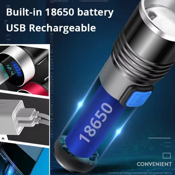 Rechargeable LED 18650Battery UV Flashlight Ultraviolet Torch Zoomable Mini 395nm Black Light Pet Urine Stains Detector Hunting