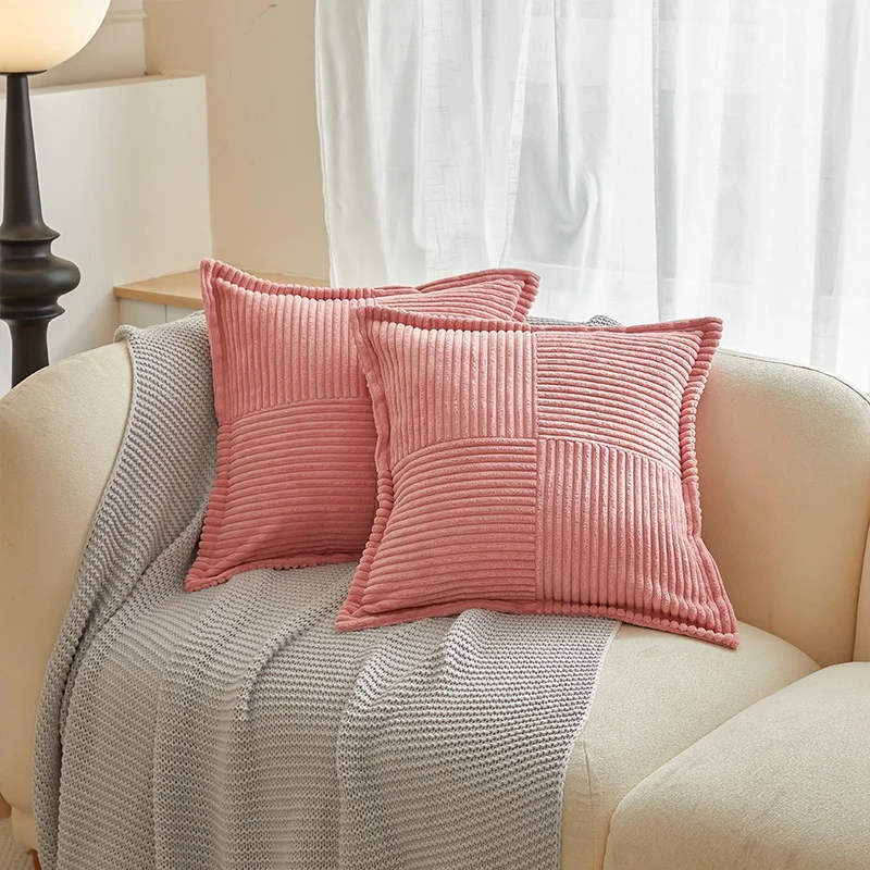 Sarung bantal Corduroy dengan sambungan sofa lembut sarung bantal Broadside bergaris dekoratif bantal lempar bertekstur mudah digunakan