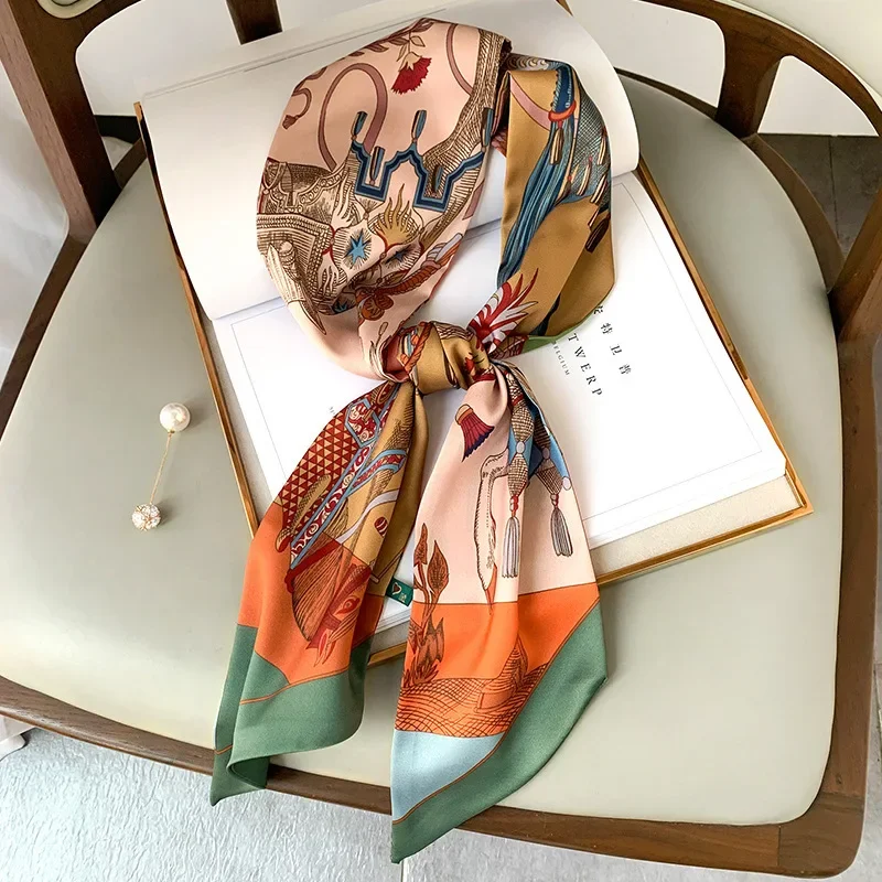 Design Print Skinny Scarf Plaid Horse Hairband Scarves Women Narrow Silk Scarfs Bag Ribbons Luxury Brand Wrist Towel Foulard