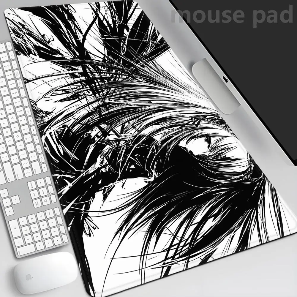 

Black Anime Dark Girl Table Mat Large Mouse Pad Office Keyboard Edge Locking Desk Mat Gaming Accessories Non-slip Mousepad Xxl