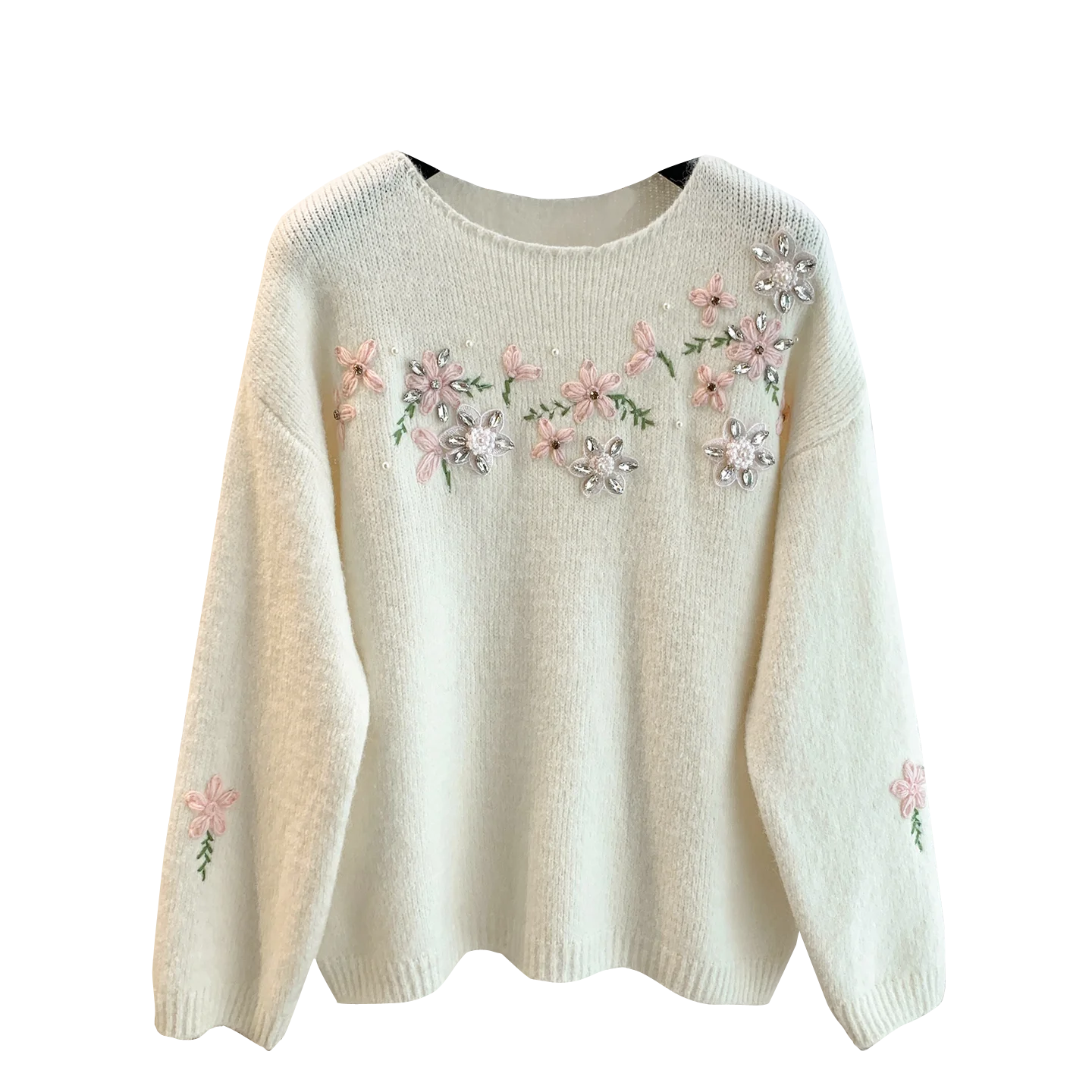 Soft Cozy Lazy Style Women's Knitted Sweater Autumn Winter Beautiful 3D Flower Embroidery Casual Fashion Big Size 5
