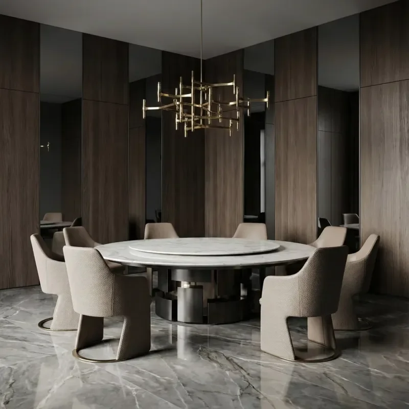Modern Large Round Marble Dining Table With Lazy Susan Turntable for Chinese Restaurant