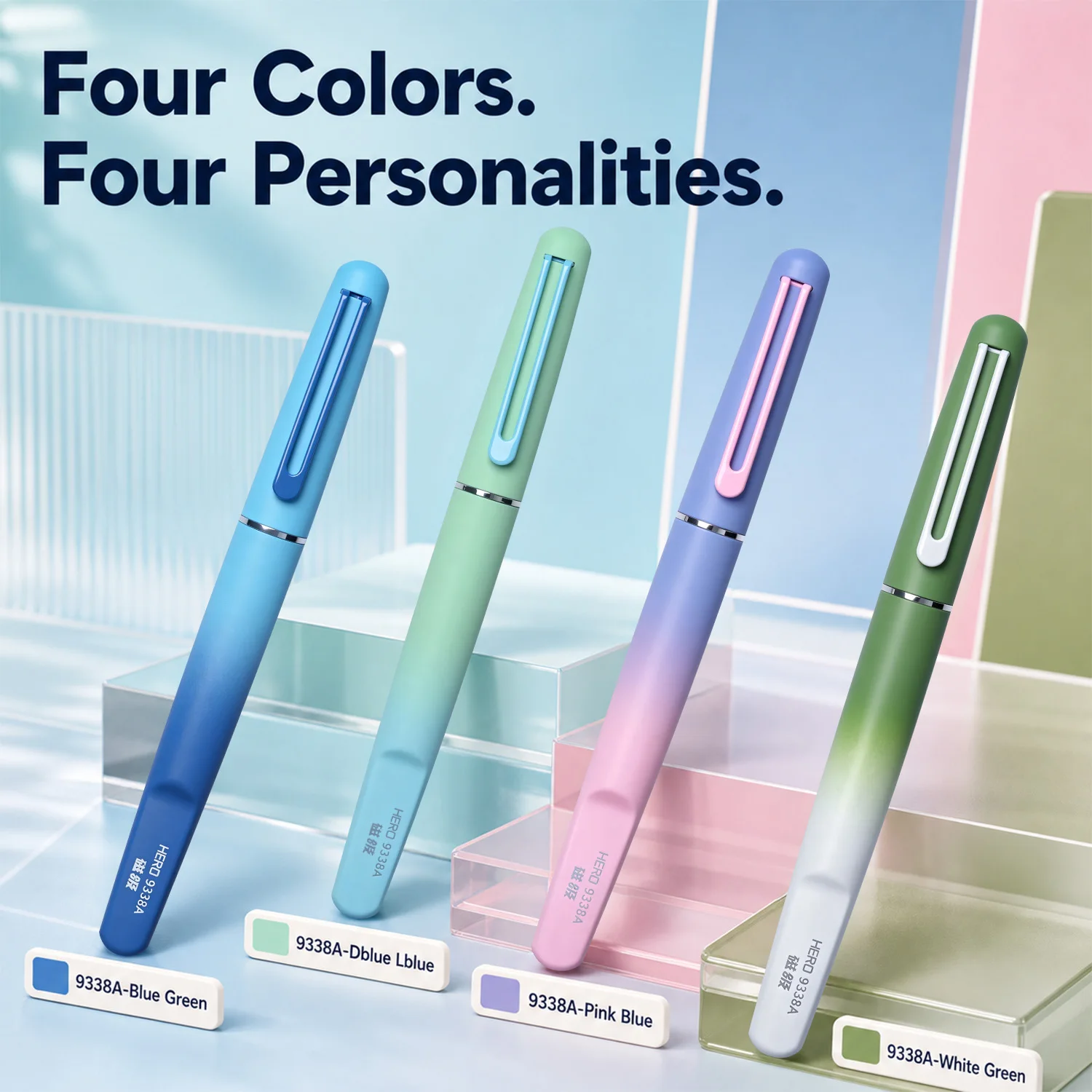 Hero 0.38mm Extra Fine Fountain Pen Airplane Nib Gradient Magnetic Cap Calligraphy Pen for Students Beginners Gift Box