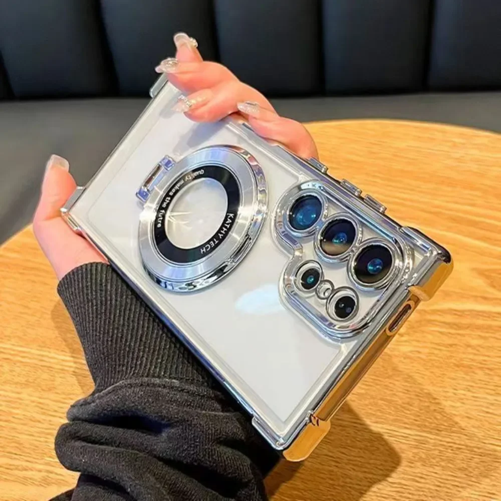 Przezroczyste etui ochronne z galwanizowaną podstawką do Samsung Galaxy S25 S24 FE S23 Ultra Plus A16 A26 A36 A56 A15 A35 A55 A07 A17