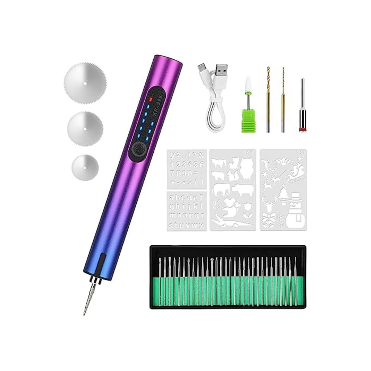 Electric Engraving Pen Kit, Cordless Rechargeable Grinding Pen with 36 Bits, DIY RotaryEtching Pen for Carving Glass