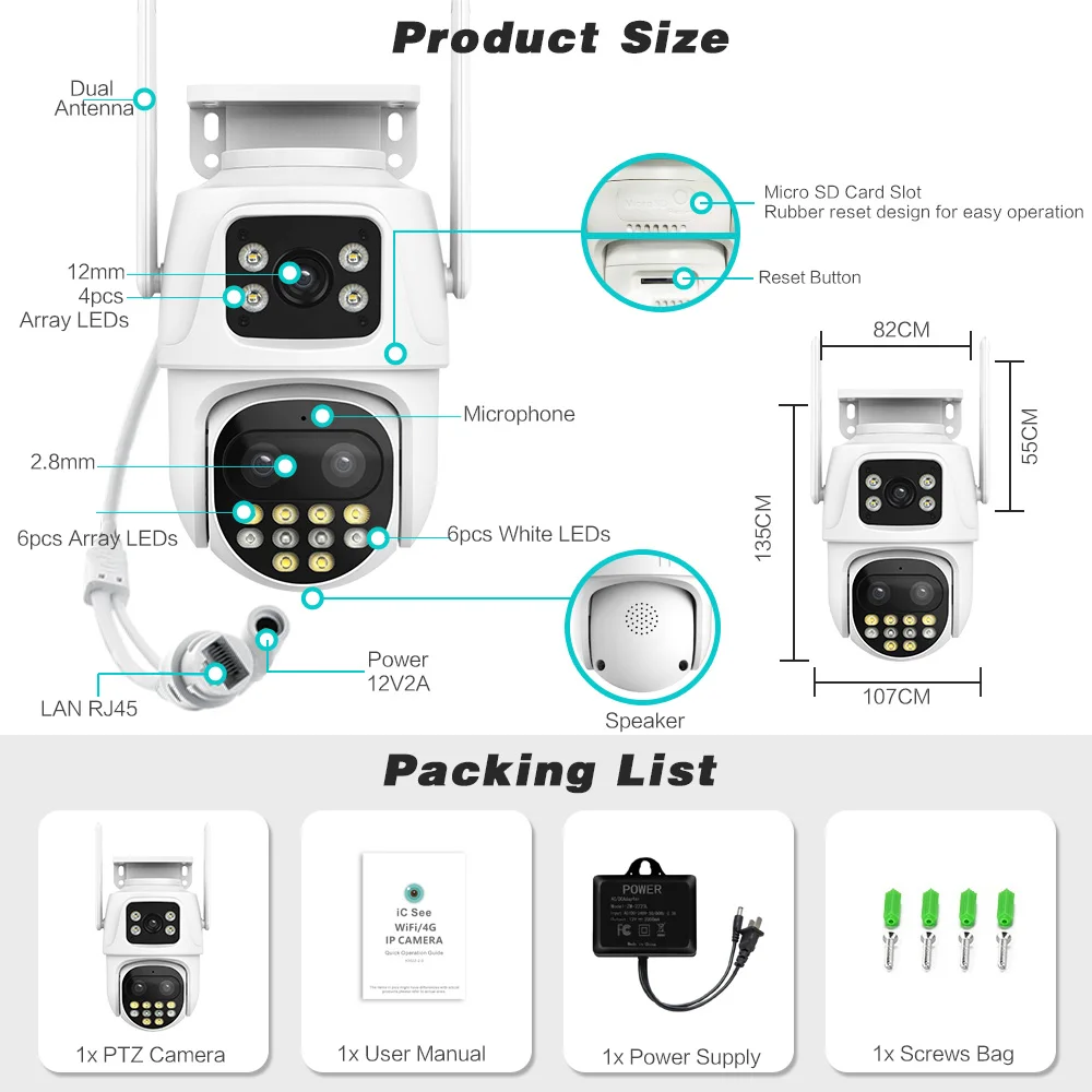 Imagem -06 - Outdoor Auto Tracking Ptz Video Surveillance Câmera Lens Cctv Segurança 4k 8mp 12mp 6k hd ip Wifi ip Zoom 8x 6mp