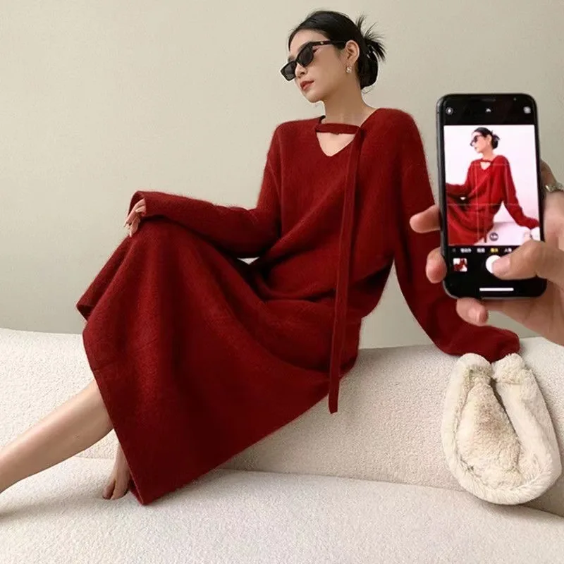 

Women's Autumn/winter Knitted Dress Sweater Dress Long Sleeve Bottoming for Overcoat 2023 New Autumn Collection E2864