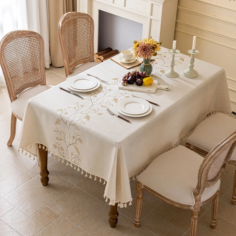 Rectangular Cotton And Linen Tablecloth Waterproof And Dust-Proof Tablecloth For Kitchen And Dining Table Decoration