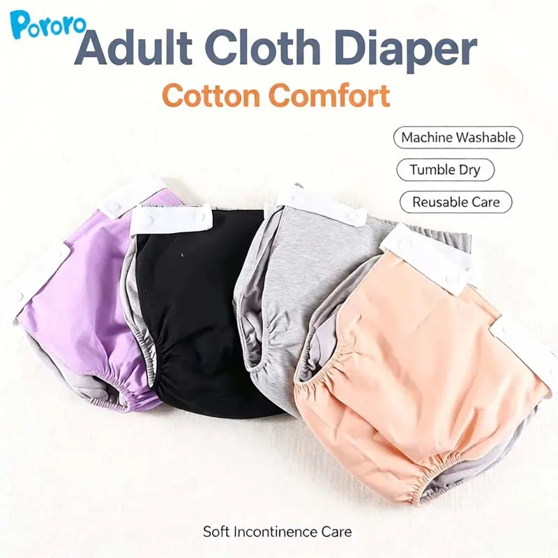 Adjustable Side Snap Adult Cotton Cloth Diaper Reusable Waterproof Leakproof Incontinence Care Pants For Elderly Nursing Home