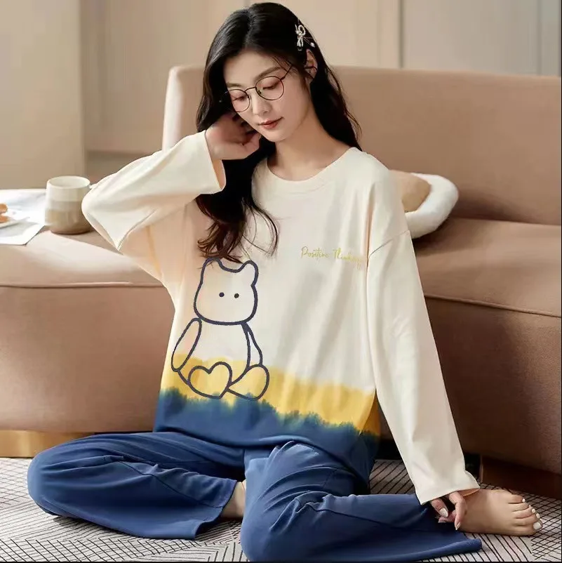 Spring and Autumn New Women\'s Pajamas Homewear Set of Girls Long-Sleeved Students Ins Wind Autumn and Winter Loose Homewear