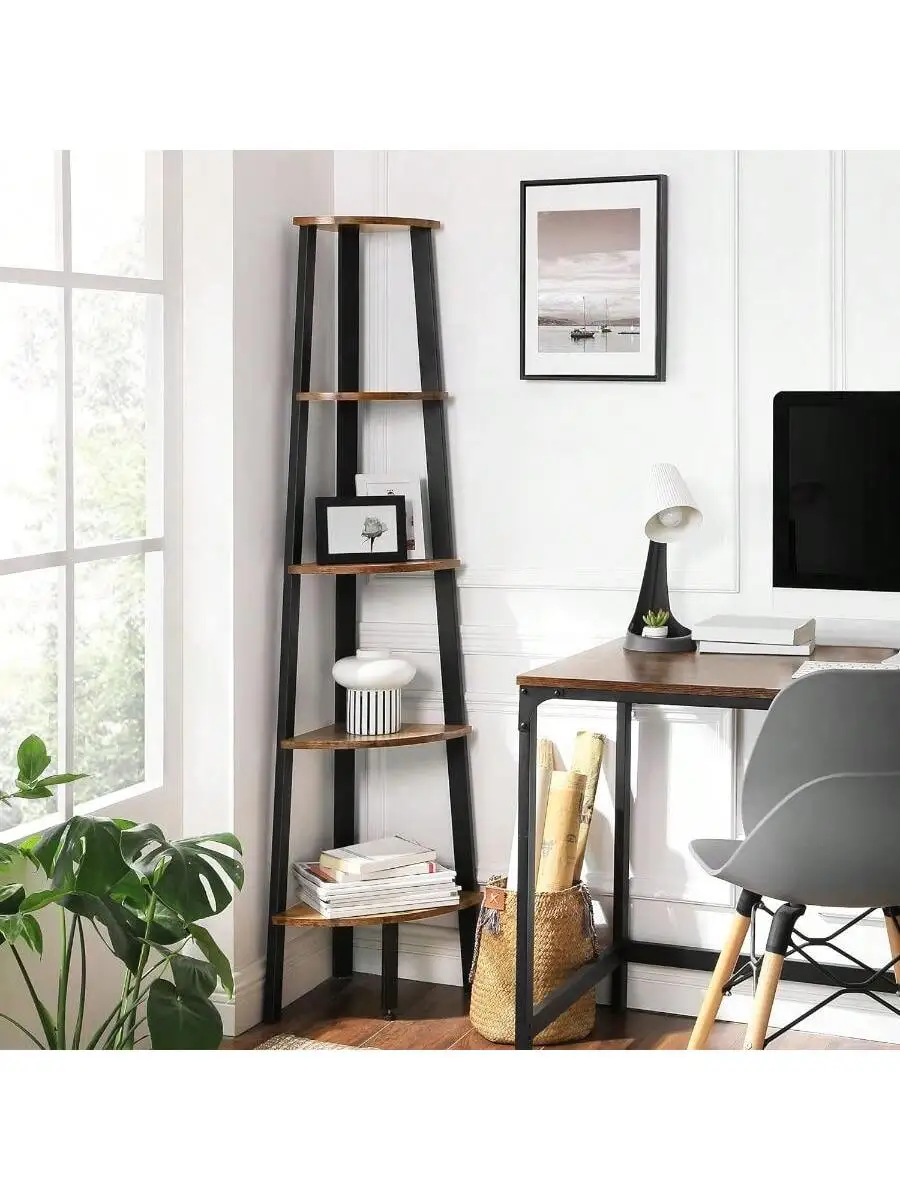 VASAGLE Corner Shelf, 5-Tier Industrial Ladder Bookcase, Storage Rack, With Metal Frame, For Living Room, Home, Office