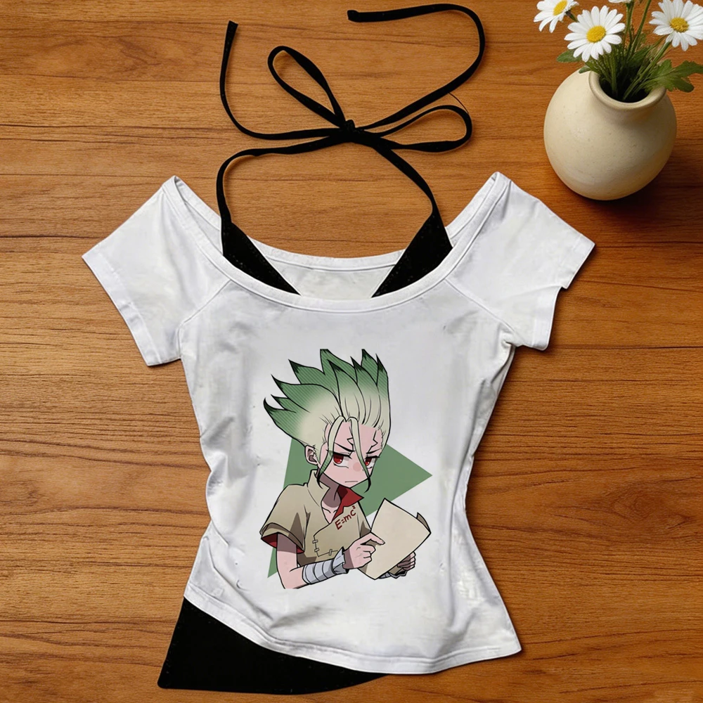Dr Stone crop top teen funny korean fashion streetwear party jojifuku top tees goth manga jojifuku