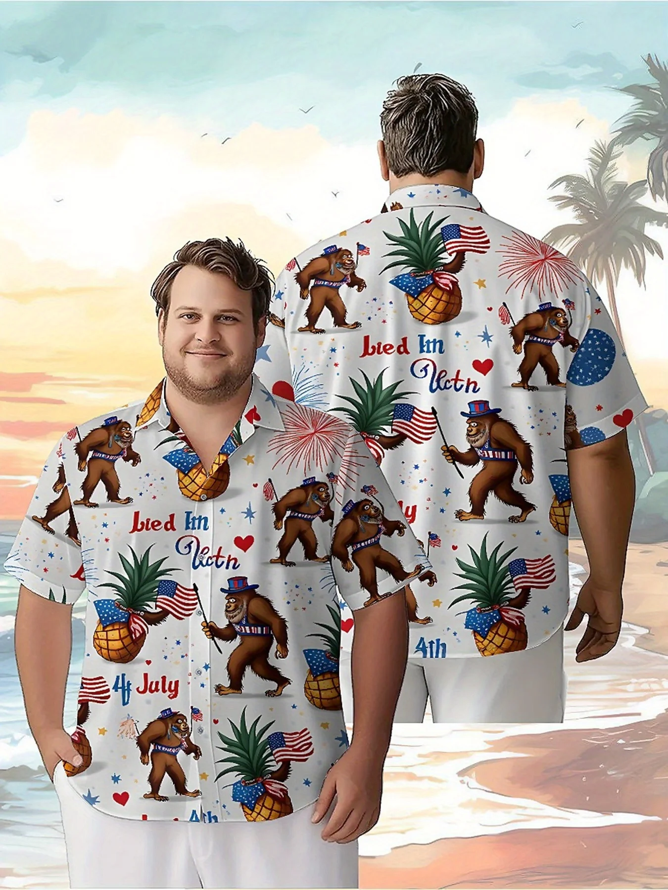 

Men's Plus Size Hawaiian ShirtsPatriotic Sasquatch Funpattern, Fashionable Aloha Shirt, Summer Casual Top,3D Unisex Clothes