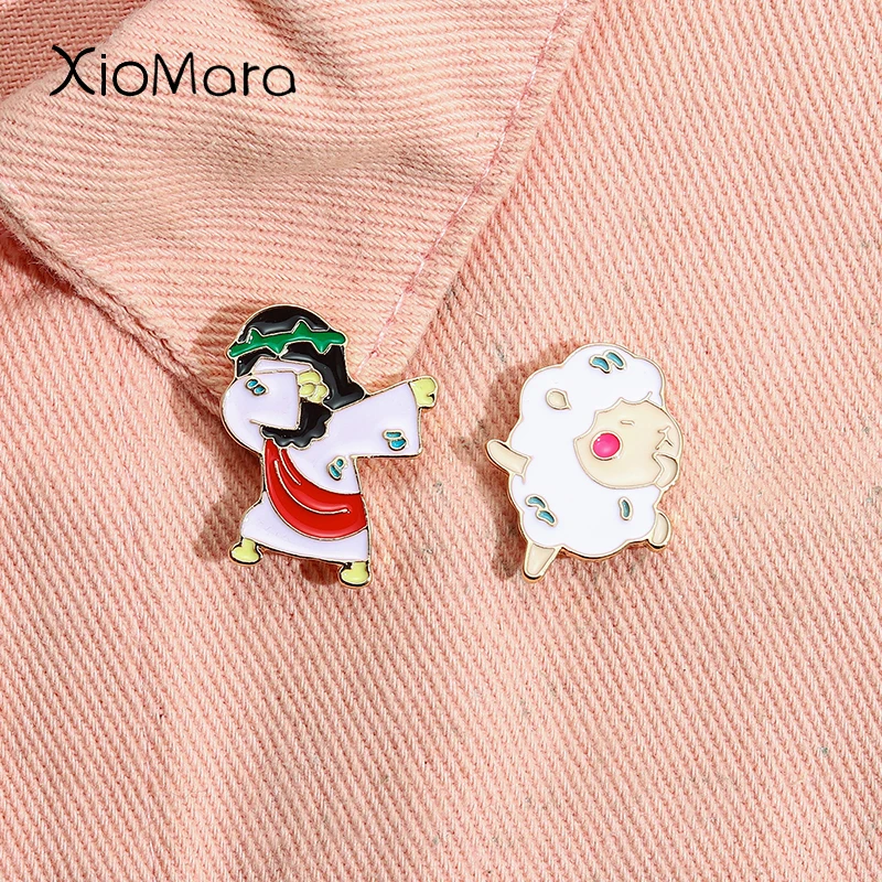 

Messiah and The Lord's Lamb Enamel Pins Cartoon Characters Jesus Lamb Brooches On Backpack Clothes Gift For Friend Kids Jewelry