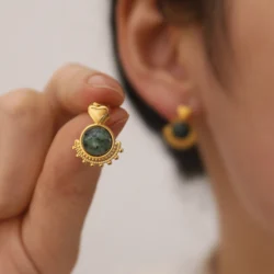 White Round Zircon Stud Earrings For Women Stainless Steel Vintage Gold Plated Earring Heart Element Christmas Jewelry Gift BFF