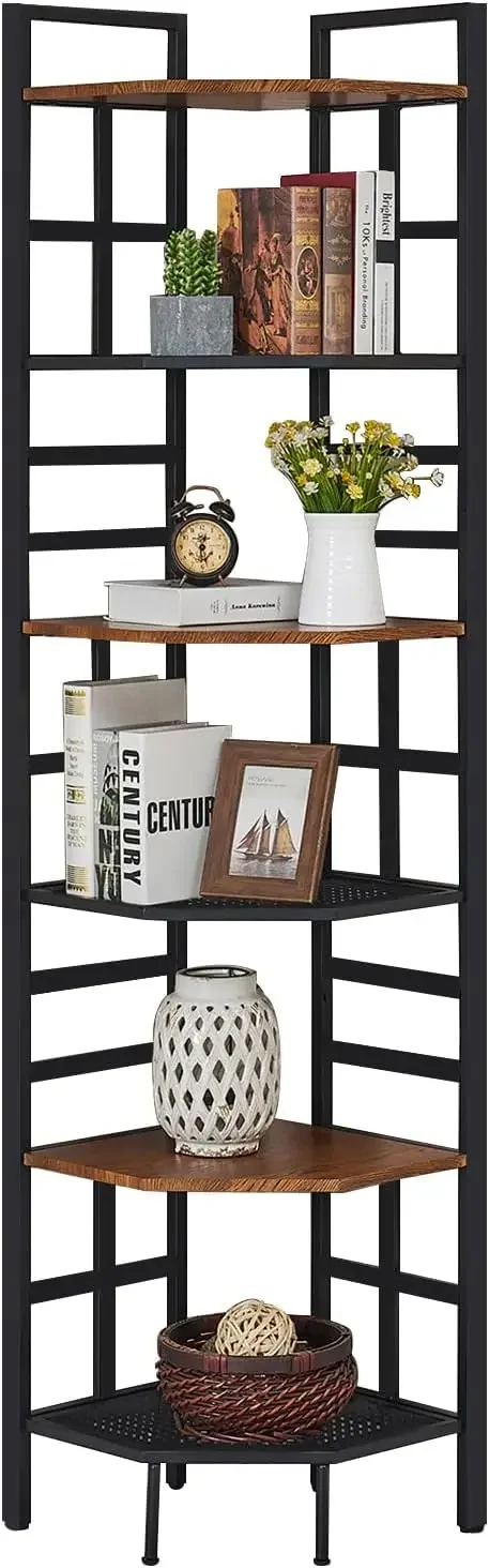 Shelf, 6 Tier Tall  Bookshelf 76.9", Industrial  Shelf Stand, Display Corner Shelving Unit with Stor