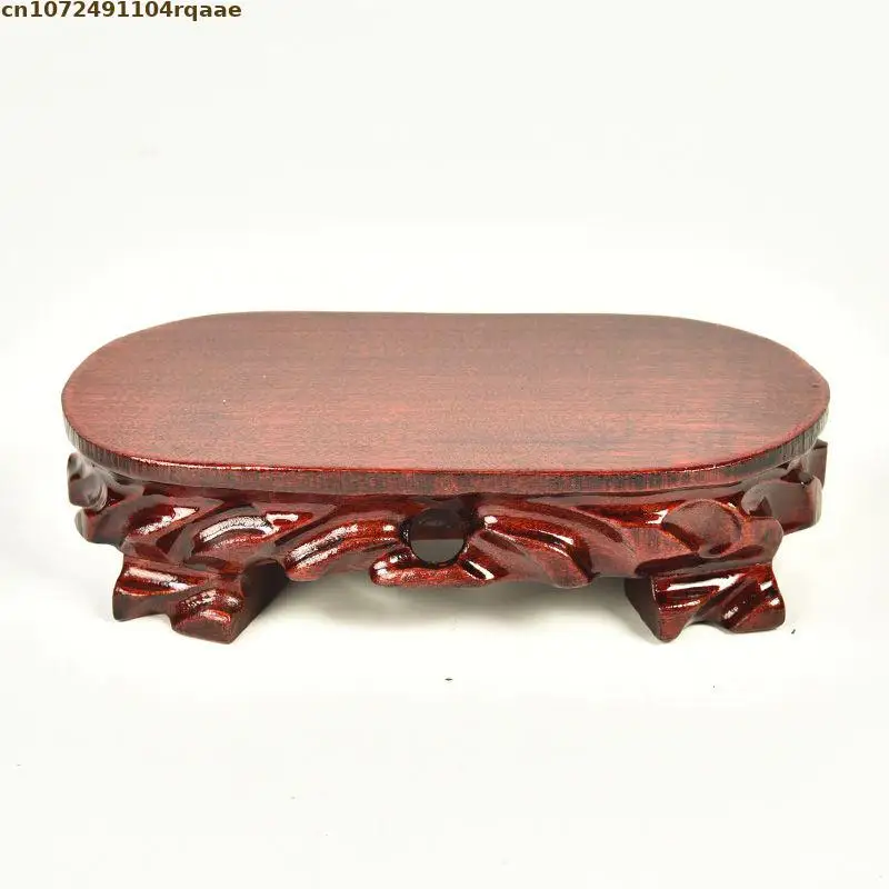 Oval Wooden Display Stand, Carved Wooden Pedestal With Feet for Vase, Teapot, Figurine, Bonsai, Office Home Desktop Decor Holder
