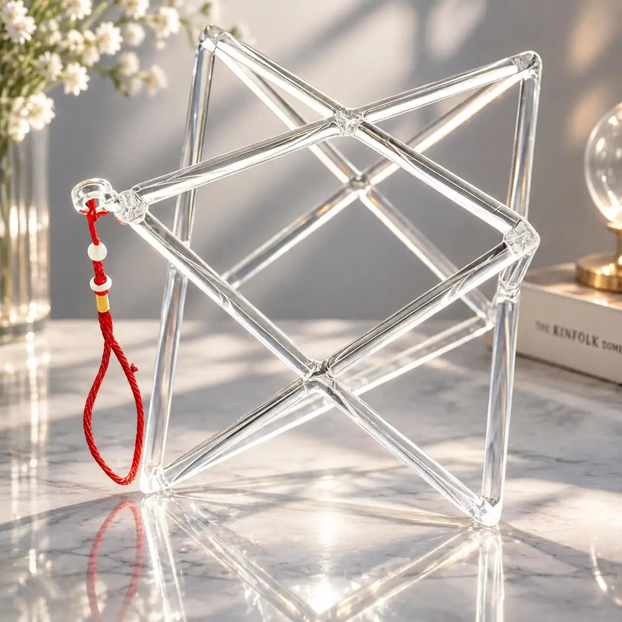 Clear Crystal Singing Bowl 8 inch Double Pyramids Merkaba for Sound Healing Chakra Balancing Music Therapy Percussion