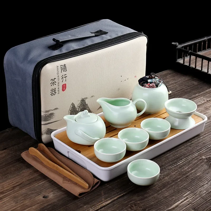 Customize Chinese Kung Fu Teaset Ceramic Portable Teapot Set Outdoor Travel Gaiwan Tea Cups of Ceremony Teacup Fine Gifts