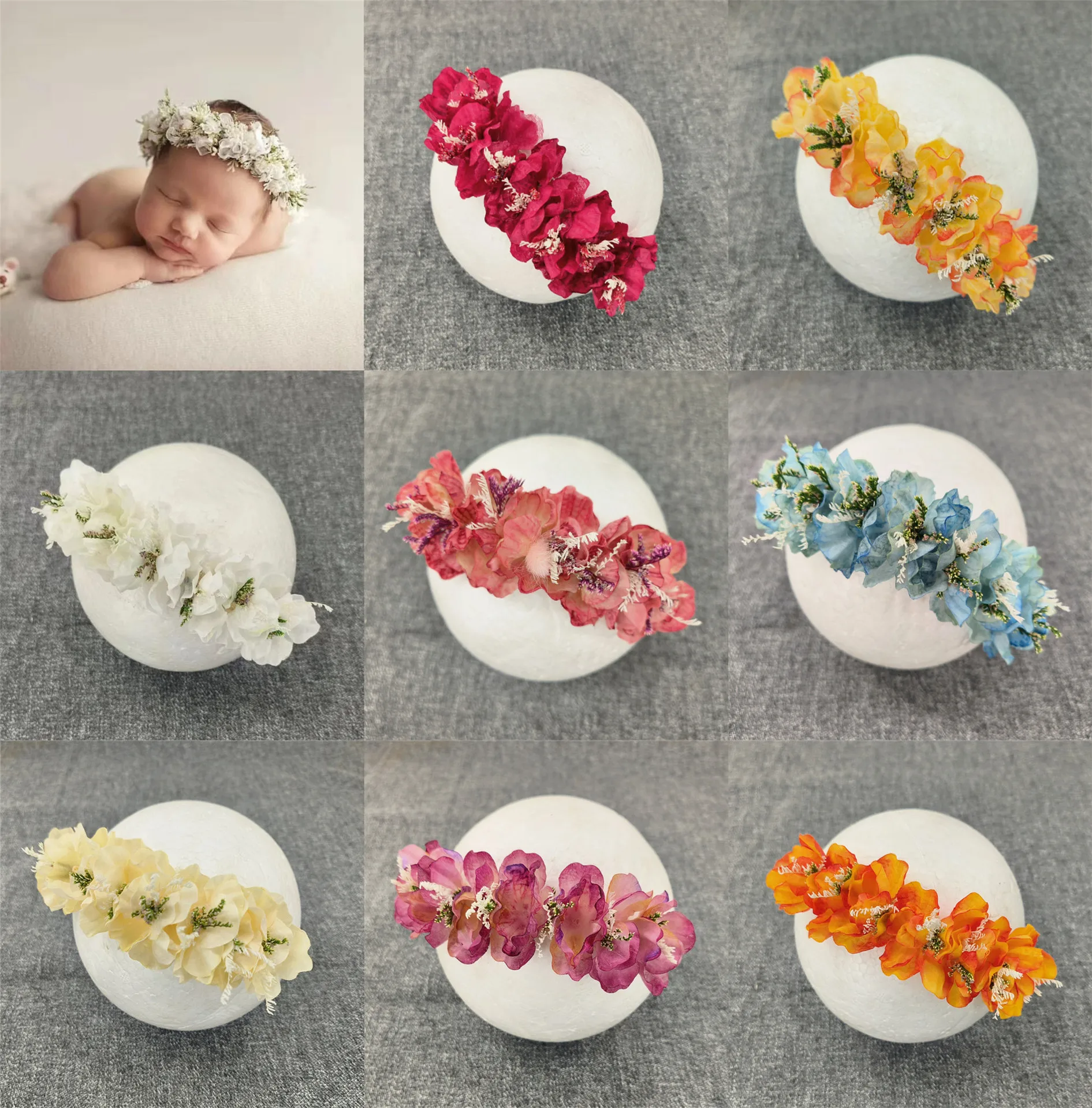 Newborn Photography Props Artificial Baby Head Band Flower Headband Infant Photo Shoot Accessories Headwear Photo Props