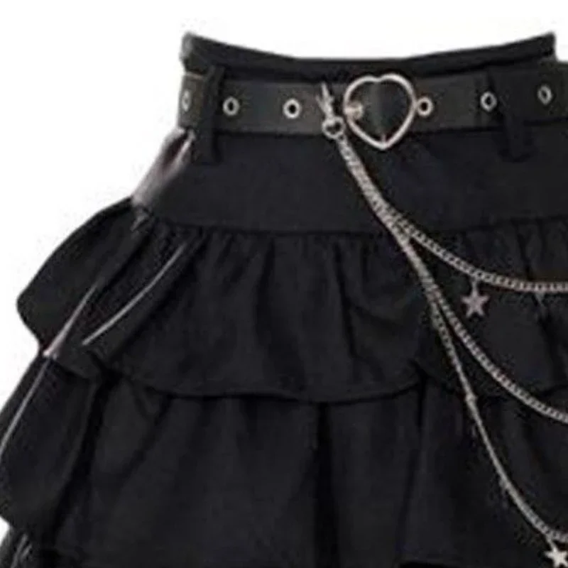 Zwarte Fee Riem Vintage Rokken Vrouwen Hoge Taille Slanke A-lijn 2024 Herfst Verstoorde Mini Rok Vrouw Keten Kawaii Jupe Zomer Zoete