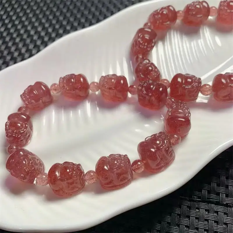 

Natural Strawberry Quartz Bracelet Stretch Polychrome Handmade Beads Healing Women Jewelry Gift 1PCS