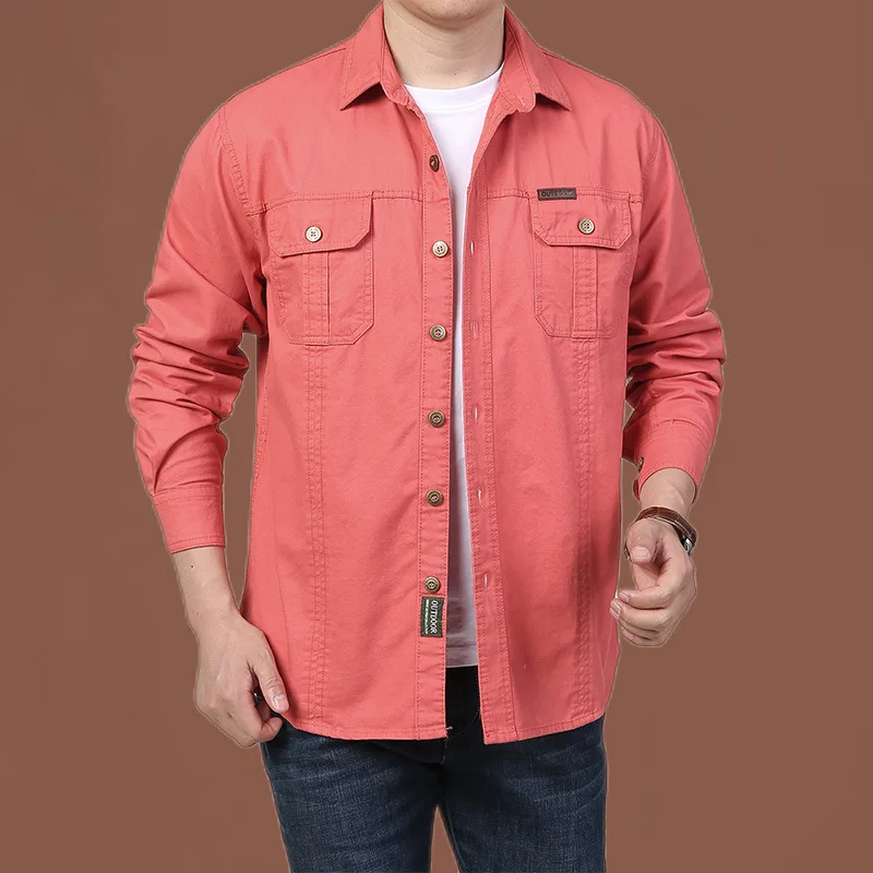 2023 Spring Autumn Denim Men Shirts Long Sleeve 100% Cotton Outdoor Sports Army Military Casual Shirts Hiking Camping Clothing