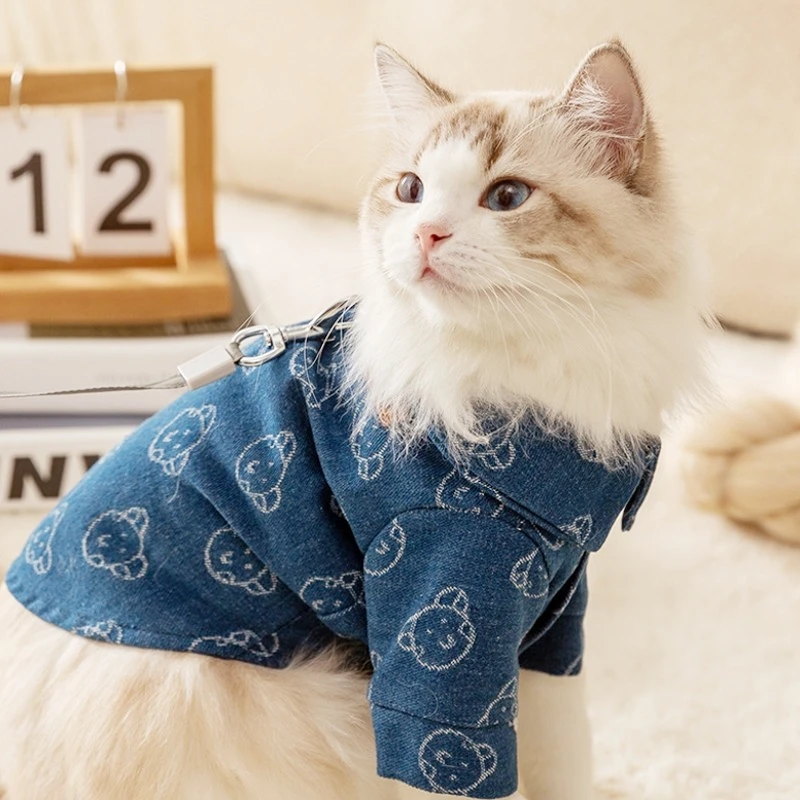 Stylish Dog Denim Jacket Autumn Pet Dog Clothes Lucury Puppy Shirt Coat Cute Print Cat Jacket Coat Pet Costume Chihuahua Clothes