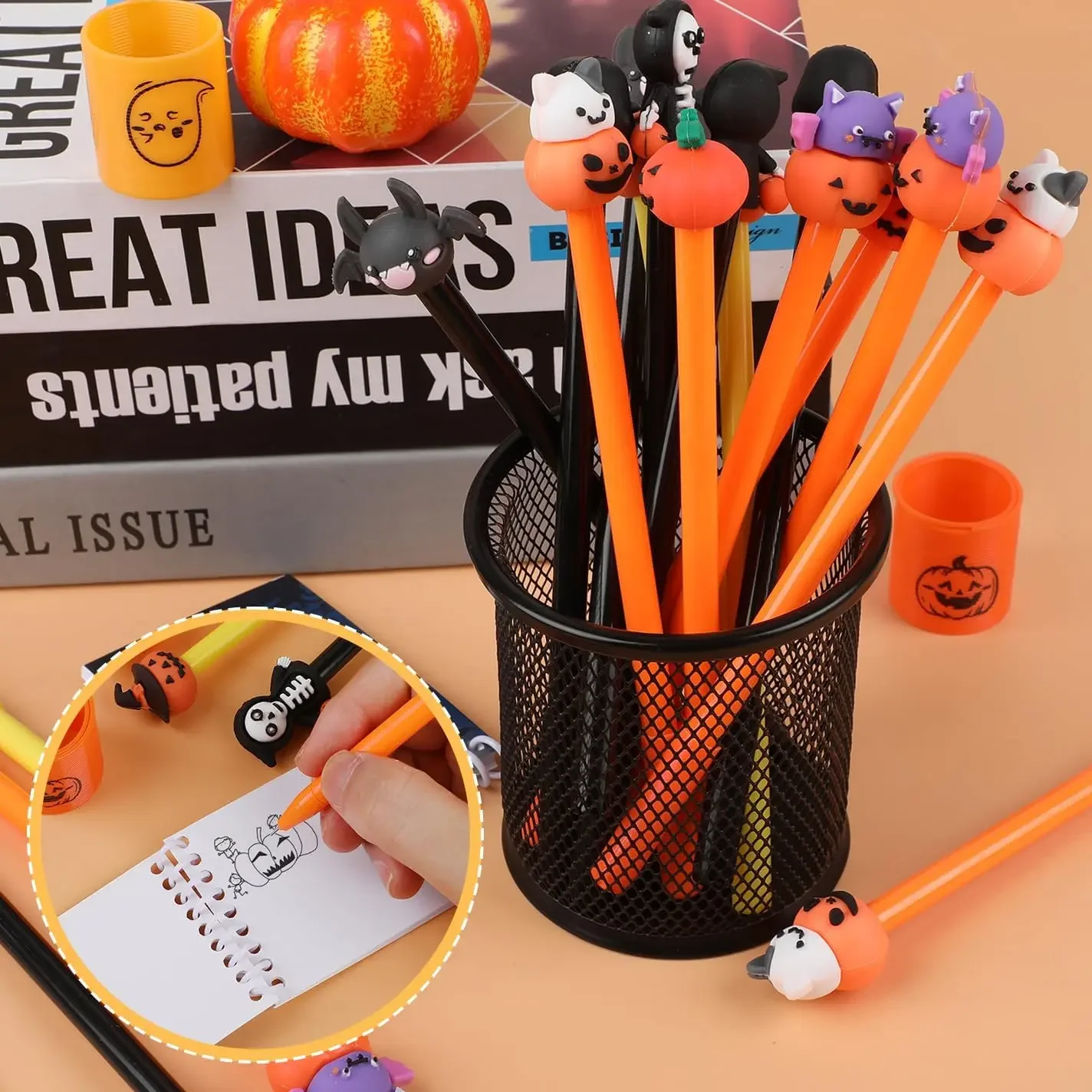 24 Pcs Halloween Gel Pens Pumpkin Skull Heads Ghost Bat Shape Pens Gifts School Office Home Supplies Cute Prizes