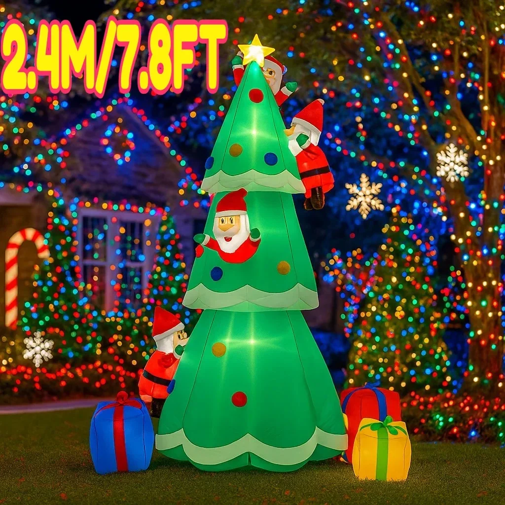 2.4M/7.8FT Inflatable Christmas Tree Santa Claus Gift Boxes Lights LED Home Holiday Lighting Decoration Yard Xmas Decor Supplies