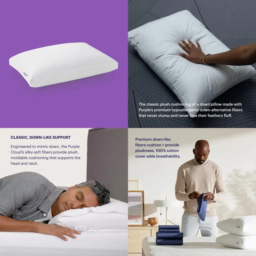 

Подушка Purple Cloud — стандартный размер, гипоаллергенная наполнитель из гелевого волокна для плюшевого, похоженого комфорта — формы для поддержки головы и шеи,