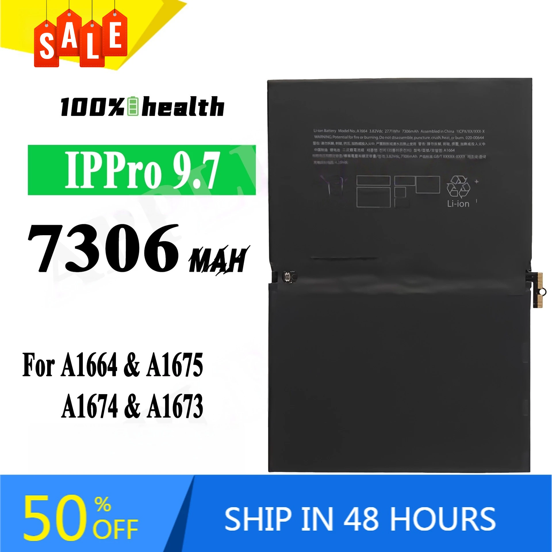 

For Apple Ipad Pro 9.7 A1664 A1675 A1674 7306mAh Tablet Battery