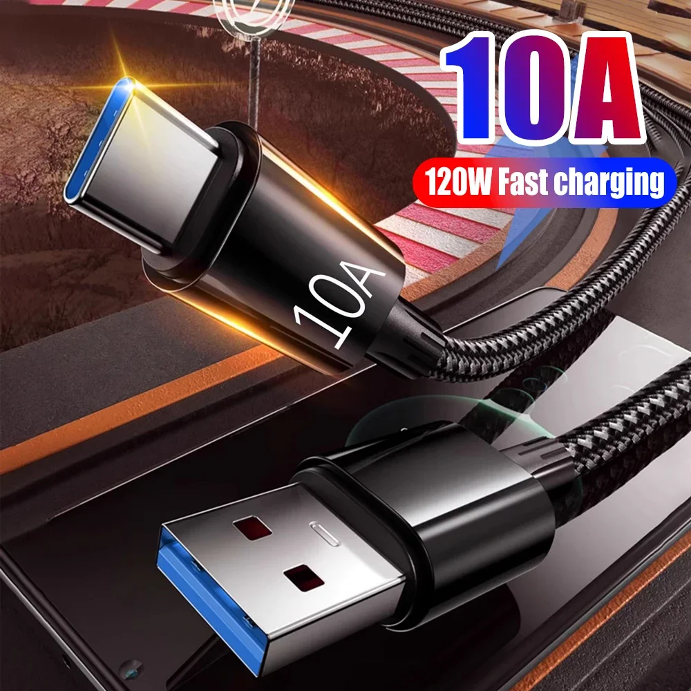 Nylon Braided 120W 10A USB Type C Cable Super Fast Charing Line USB C Data Cord for Xiaomi Samsung Huawei Mate 70 60 50 Poco