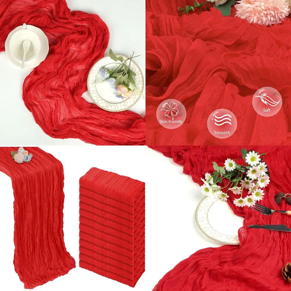 

10ft Bohemian Style Red Cheesecloth Table Runner for Holiday & Home Decor, Perfect for Weddings and Parties