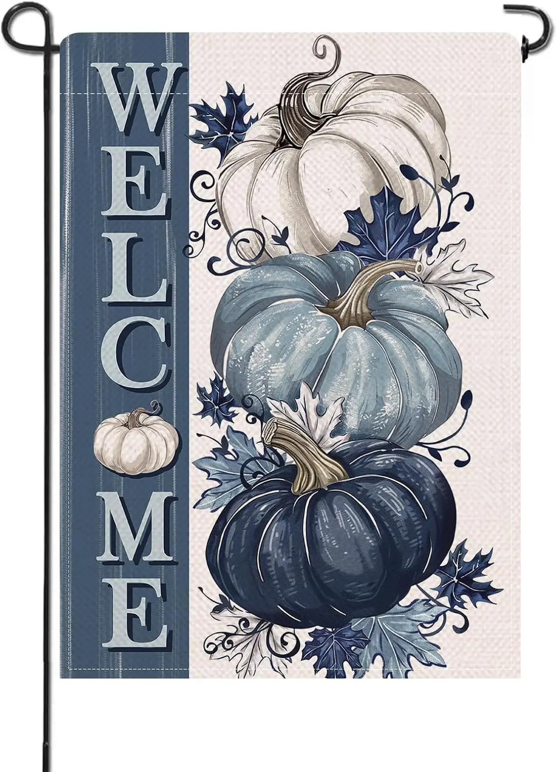 Artofy Welcome Fall Blue White Pumpkin Small Decorative Garden Flag, Autumn Thanksgiving Maple Leaves Yard Lawn Outside Deco UUN