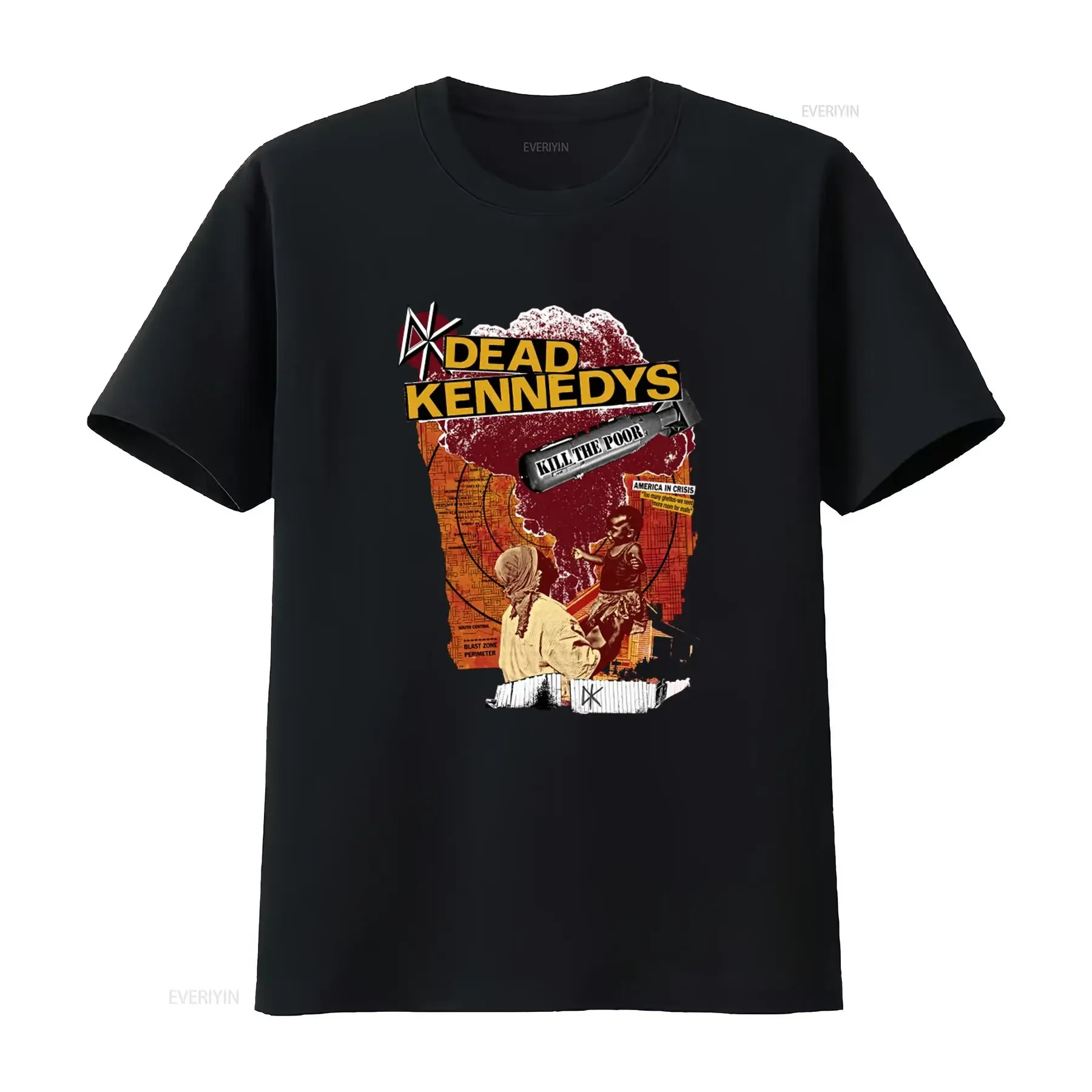 Official Dead Kennedys Kill The Poor Red Classic Punk Rock T Shirt New America In Crisis Design vintage Washed fashion Stylish