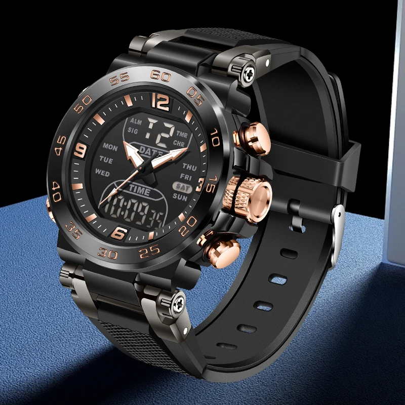 موضة جديدة FOXBOX ساعة رجالية إلكترونية رقمية بسيطة كاجوال رياضية بتقويم إنذار مقاوم للماء ساعات رجالية مضيئة كرونوغراف