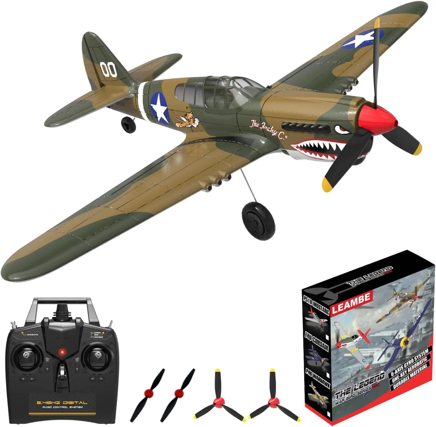 

4-Channel Ready-to-Fly RC Airplane - P-40 Warhawk Remote Control Aircraft with Stabilization System and One-Key Aerobatic for Beginners and Adults