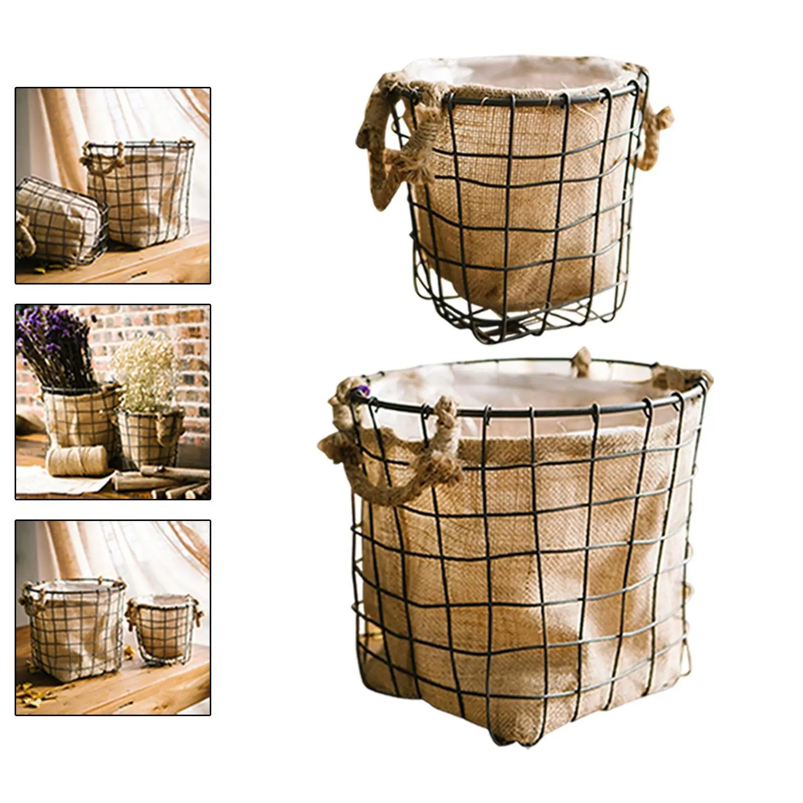

Woven Iron Flower Basket Storage Basket for Indoor Outdoor Balcony Decor