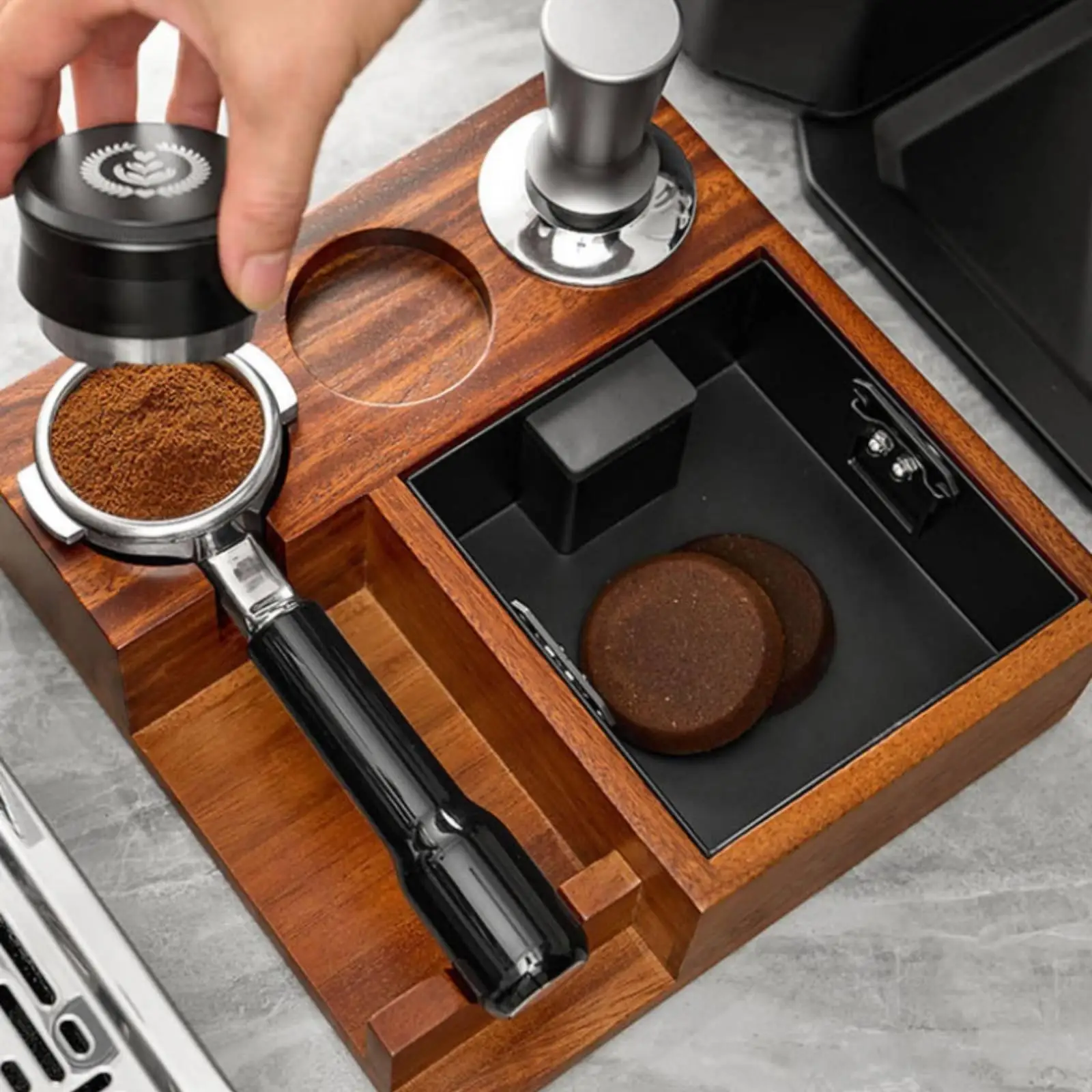 walnut-espresso-grounds-holder-with-built-in-knock-box-for-coffee-station-counter-storage