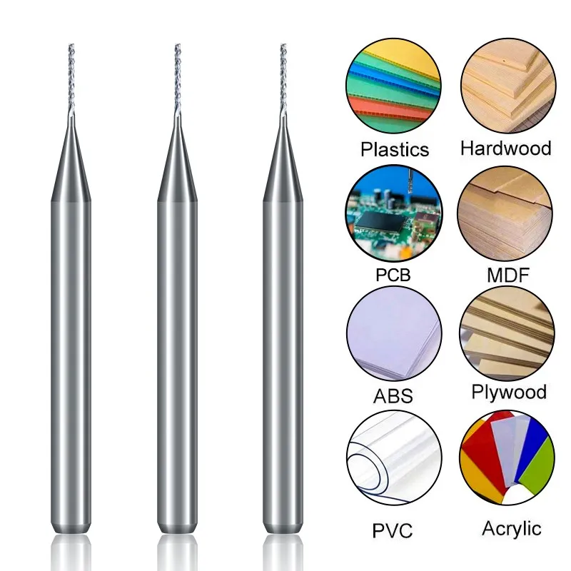 CMCP 10pcs 0.5-3.175mm Set di frese per PCB Set di frese in metallo duro CNC Router Bit strumenti PCB macchina per incisione Bit 3.175mm codolo