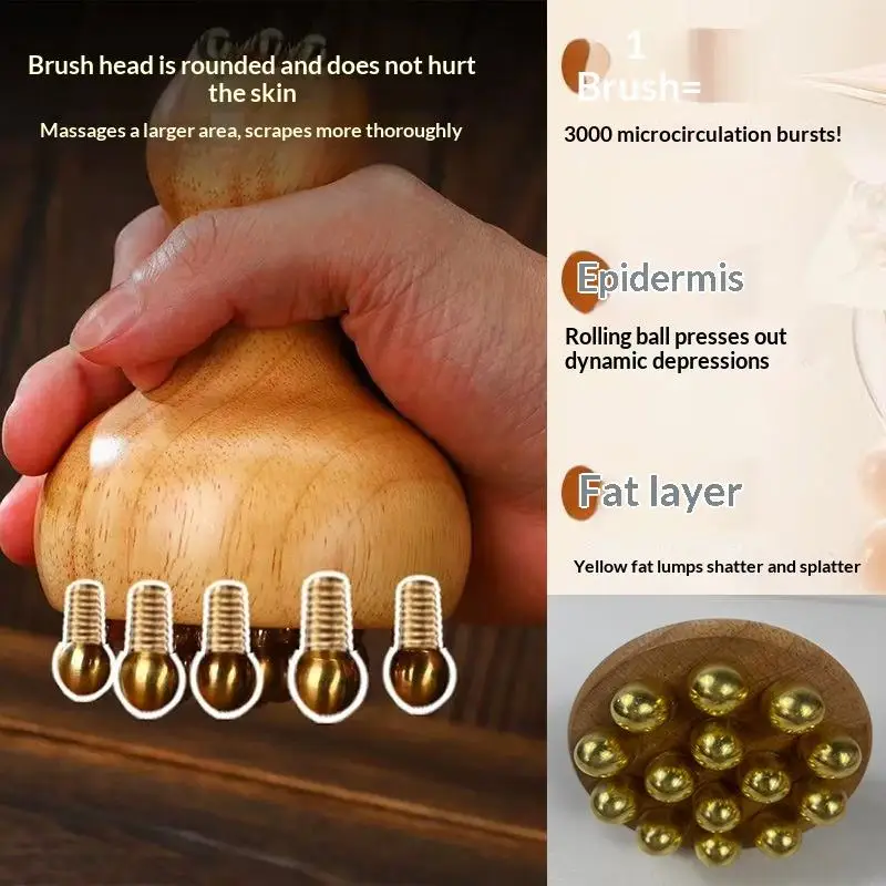 Multiuso Durevole SPA Gua Sha Strumento Testa in Ottone Massaggio Gua Sha Pettine Manico Lungo in Legno Robusto Spazzola Massaggiatore Punto Meridiano