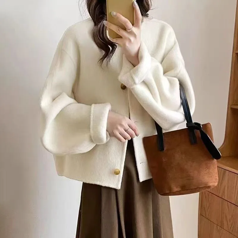 Biyaby Winter Women Warm Plus Velvet Coats Korean Thickened Single Breasted Parkas for Ladies Vintage Solid Color Loose Jacket