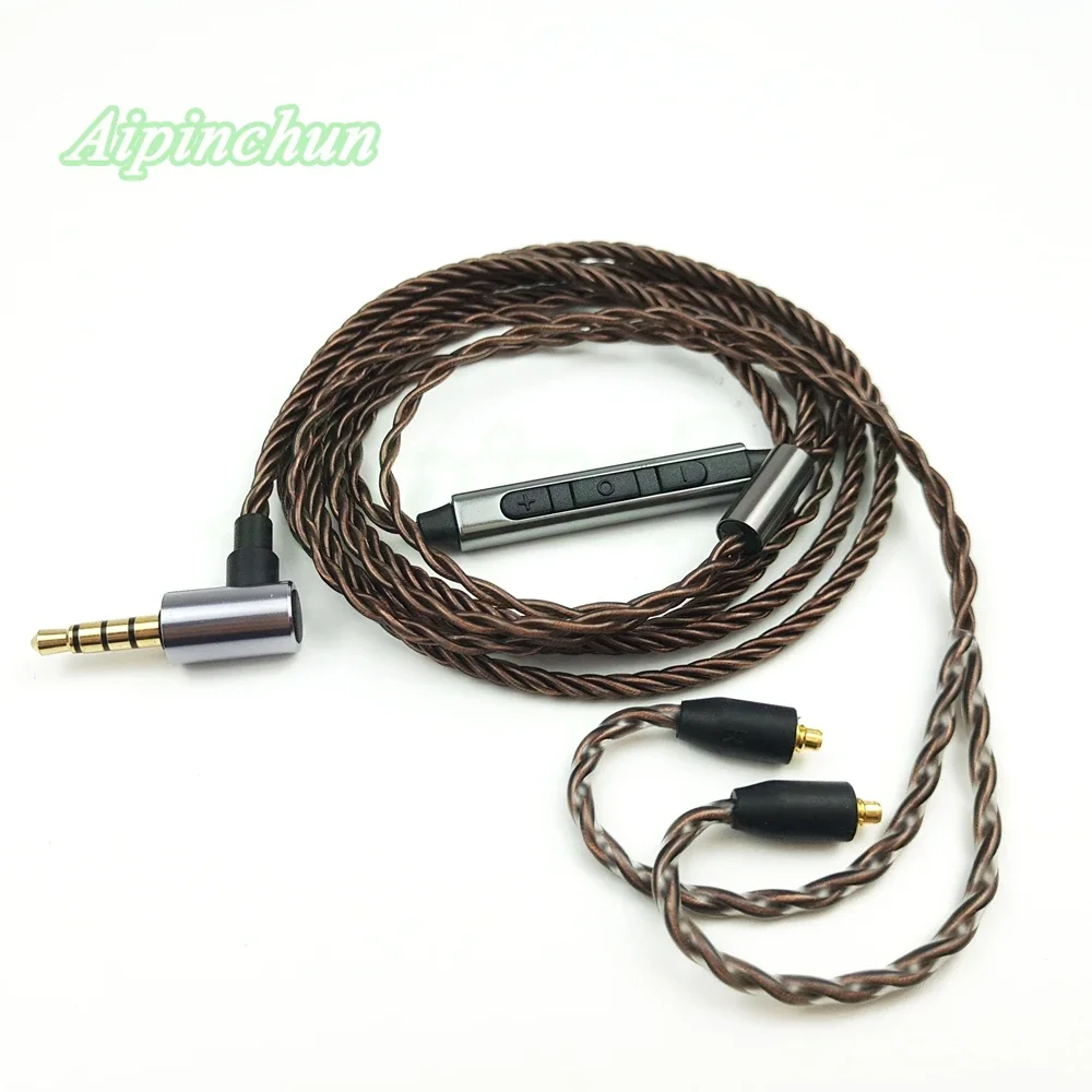 Aipinchun MMCX 헤드폰 케이블 마이크 볼륨 컨트롤러 교체, 슈어 SE215, SE315, SE425, SE535, SE846, 3.5mm L 벤딩 잭