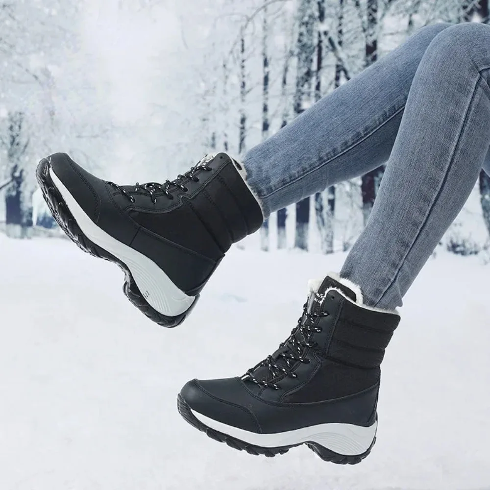 

Snow Boots Women Platform Boots Non-slip Women Winter Shoes Fur Warm Ankle Boots for Women Wedges Waterproof Thigh High Boots