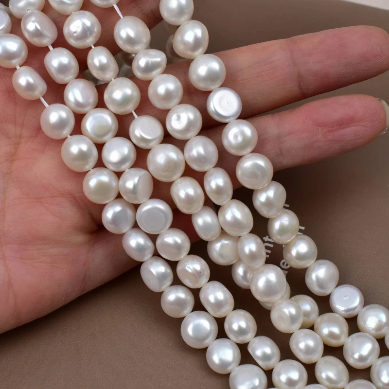 

New Natural Fresh Water Two-Sided Light Side Hole Bread Circular Loose Pearl Beads8mmHandmadediySemi-Finished Necklace