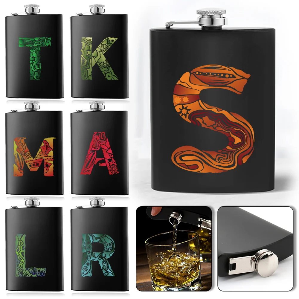 

Stainless Steel Flask Wine Pot For Men Pocket Water Bottle Leakproof Never-Lose Cap For Outdoor Engrave Image Letter Pattern