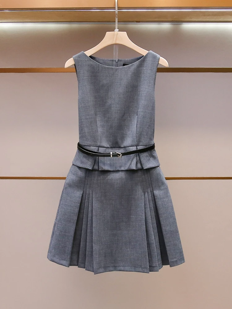 Women's Summer New Style French Light Mature Style Waist Cinching Slimming Pleated Sleeveless Vest Dress