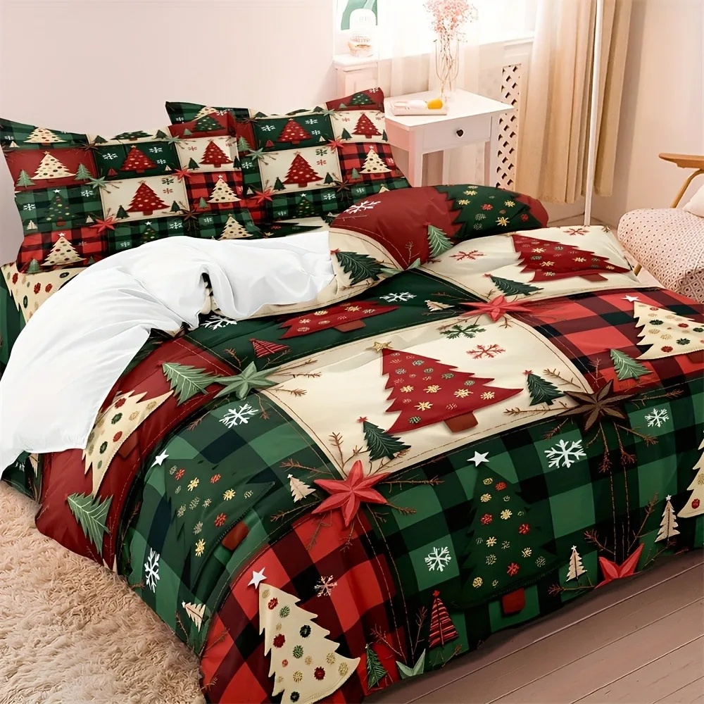 MERRY Weihnachts-Bettwäsche-Set, 3D-gedrucktes Bettbezug-Set, weiches Einzelbett, Doppelbett, Bett-Set, 2026, Weihnachtsgeschenk, Baum, Heimdekoration