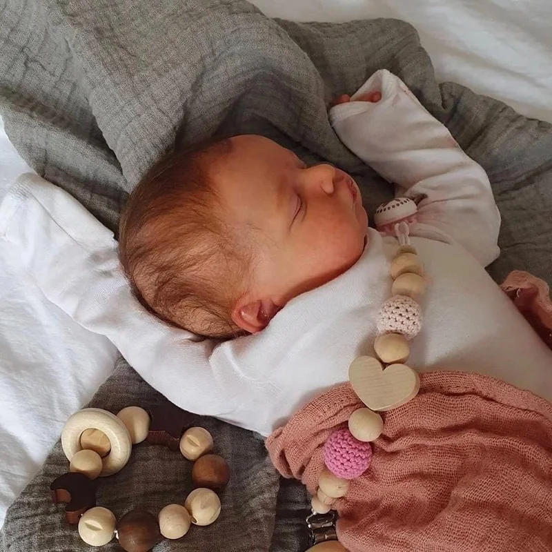 49cm Handmade Reborn Dolls Cute Reborn Sleeping Baby Doll Girl Rosalie with Hand-Rooted Brown Hair and Gift